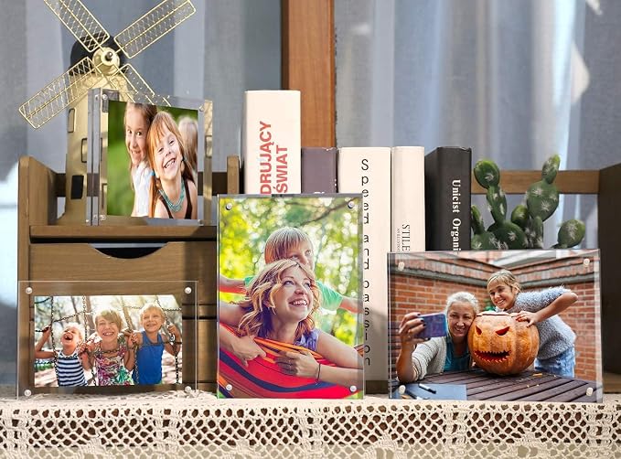 ILYXY 3 Pack Acrylic Frame 2x6, 20% Thicker, 20mm Thick Frameless Clear Picture Frame, Double Sided Magnetic Photo Frame, Free Standing Desktop Display Stand Acrylic Picture Frames - Image 4