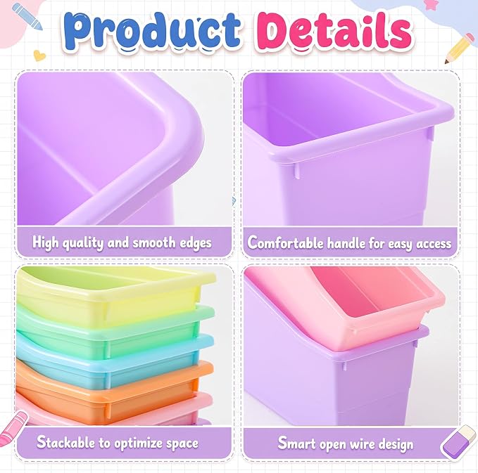 Blosssound 36 Set Book Bins for Classroom Stackable,Pastel | Plastic Baskets with Labels, Slanted Front, Library Supplies Organizers, Desktop Storage Bins, Teachers Home School Use - Image 3