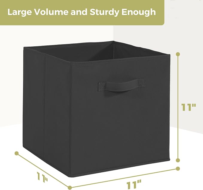 11x11 Storage Bins, Set of 8 Storage Cubes, Collapsible Cube Storage Box, Fabric Closet Organizers with Handles for Home, Office, Closet Shelf Cabinet, Bookcase, Black - Image 2