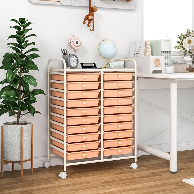 RELAX4LIFE 20-Drawer Rolling Storage Cart - Mobile Rolling Cart w/Drawers for School Classroom Teacher Office Home Salon, Paper File Art Supply Craft Organizer, Utility Cart on Wheels (Pink) - Image 2