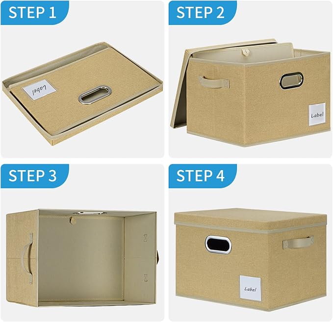 LHZK Large Storage Bins with Lids, Linen Fabric Storage Boxes with Lids for Organizing 15x11x9.6, Storage Baskets with Label & 3 Handles, Closet Storage Bins for Nursery Home Office (Beige, 3-Pack) - Image 5