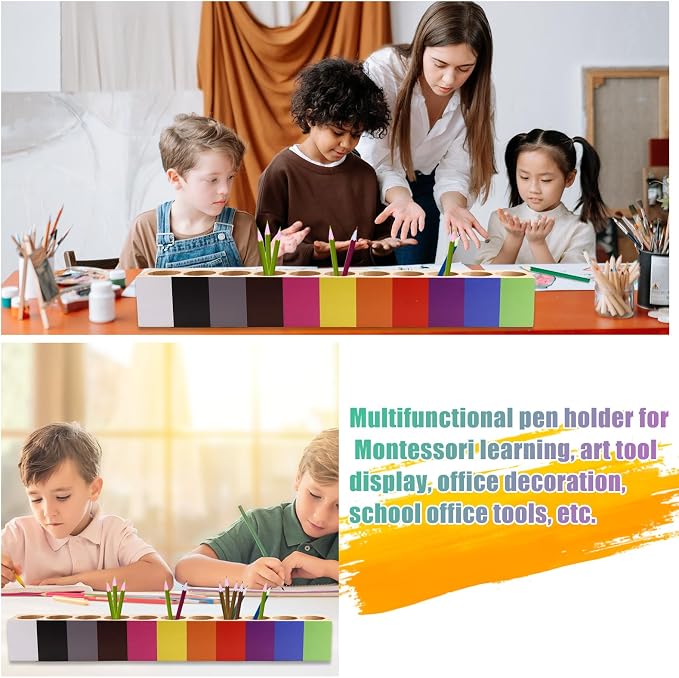 Wooden Colored Pencil Holder Organizer | 11 Compartments Desk Organizer Marker Pen Storage Stand for Kids - Image 7