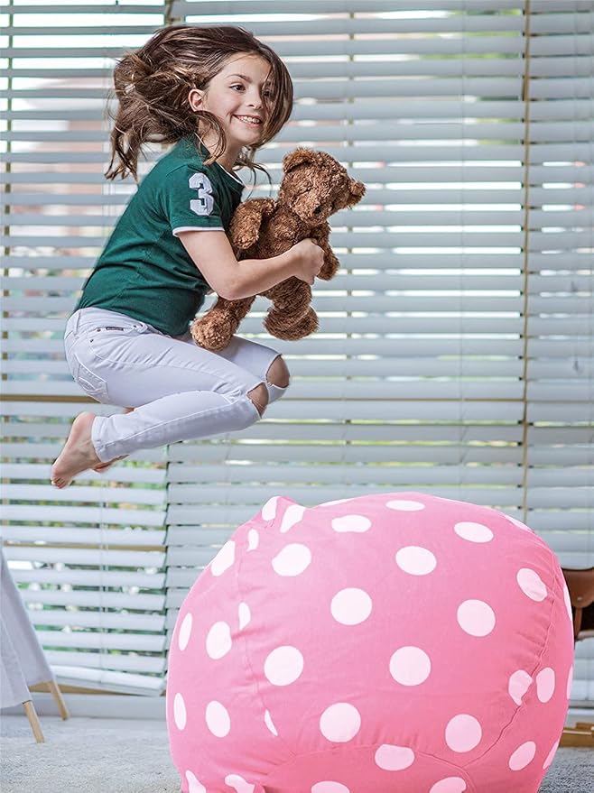WEKAPO Stuffed Animal Storage Bean Bag Chair Cover for Kids | Stuffable Zipper Beanbag for Organizing Children Plush Toys Large Premium Cotton Canvas (Pink Dot, XX-Large) - Image 7