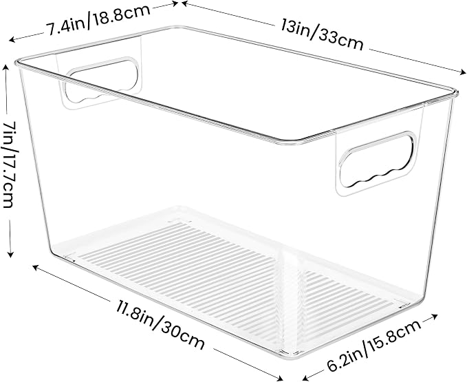 YIHONG 4 Pack Clear Storage Bins, Pantry Organizer Bins with Handle, XL | Plastic Bins, Pantry Storage Containers for Kitchen, Freezer, Cabinet, Closet, Bathroom, Under Sink Organizers and Storage - Image 2