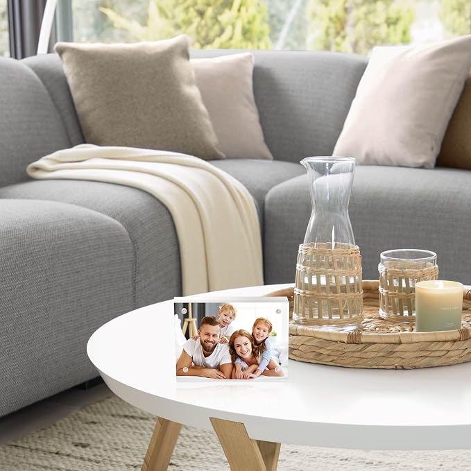 10 Pack Mini Acrylic Picture Frames 2.5 x 3.5 Inch | Clear Acrylic Business Card Frame Double Sided Magnetic Photo Block Frames Wallet Size Desktop Display Stand for Office Home - Image 4