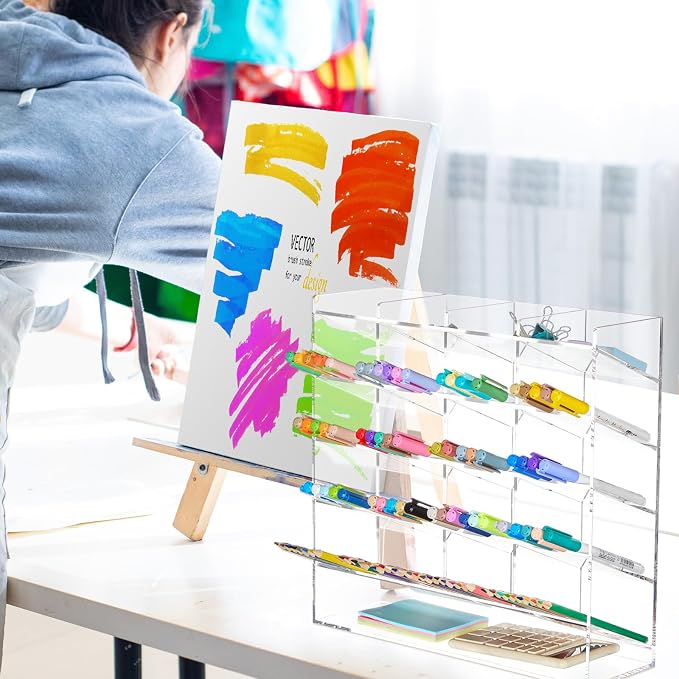 MotiMind Acrylic Pen Organizer Storage for 250 Markers Vertical Marker Organizer Acrylic Pen Display Holder for Office Desk Desktop Stationery Pencil Storage, Clear, 13 x 4 x 12.4 Inch - Image 5