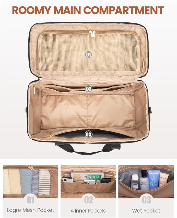 LOVEVOOK Travel Duffle Bag - Weekender & Overnight Bag with Toiletry & Wet Pocket, Carry-On Size, 3pc Set - Image 2