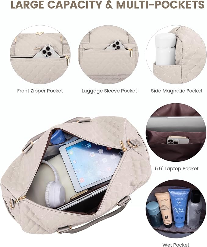 LOVEVOOK Travel Duffle Bag for Women, Weekender Overnight Bag with Shoe Compartment, Carry on Bag with Toiletry Bag, Gym Duffel Bag with Wet Pocket, Hospital Bags for Labor and Delivery 3 Pcs Set - Image 3