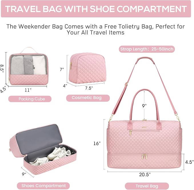 Travel Weekender Carry-on Bags for Women: Duffel Bag with Shoe Compartment | 40L Ample Space for 5 Day Trip Water-Resistant Durable with Toiletry Bag & Wet Pocket Suitable for Weekend Trips and Hospital - Image 3