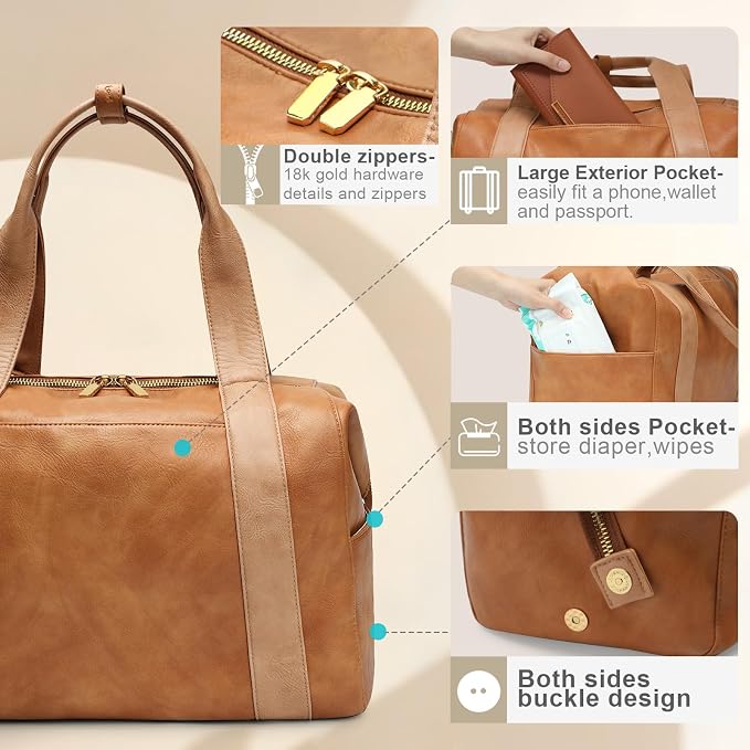 miss fong Leather Diaper Bag Tote Baby Tote Bag Large Mommy Bag Travel Bag | Waterproof Leather Hospital Bag with Small Purse 9 Pockets 3 Insulated Pockets Crossbody Bag Luggage Sleeve & Shoulder Strap - Image 8
