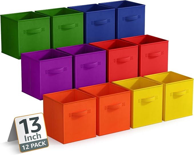 Sorbus 13 Inch Storage Bins - Sturdy Collapsible Fabric Storage Cubes with Handle - 12 Foldable Baskets for Organizing Clothes, Toys, Books - Storage Baskets for Shelves, Closets by Sorbus