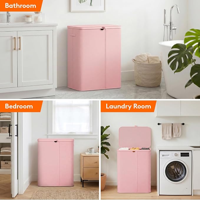 Lifewit 185L 3 Section Laundry Hamper with Lid, Laundry Basket, Pink | Large Foldable Laundry Sorter with 3 Removable Bags, Tall Clothes Hamper for Bedroom and Bathroom - Image 8