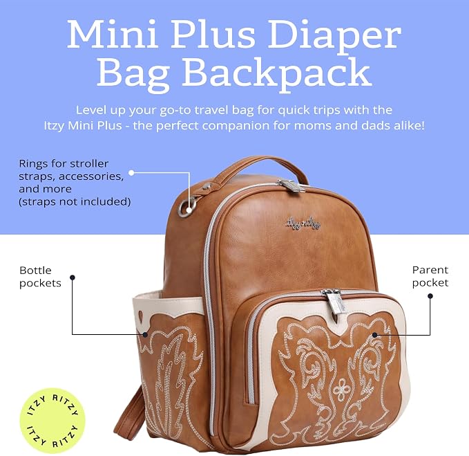Itzy Ritzy Mini Diaper Bag Backpack - 10 Pockets with Changing Pad (Saddle) | Chic Mini Plus Diaper Bag with 2 Insulated Bottle Pockets, Key Lanyard, Wipeable Changing Pad, Grab-Top Handle & Rubber Feet - Image 2