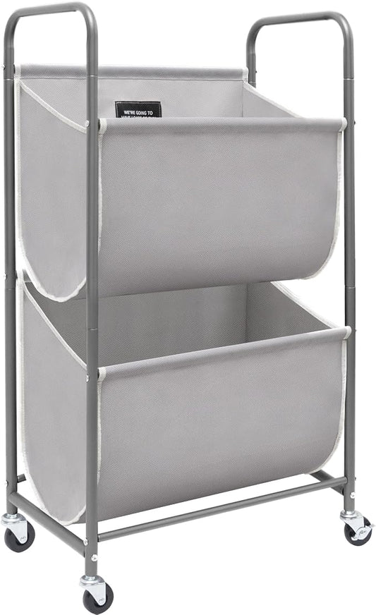 STORAGE MANIAC 80 Liters Vertical Rolling Laundry Hamper, 2 Section Laundry Sorter with Wheels and 2 Breaks, 2-tier Laundry Baskets for Small Space, Dorm, Laundry Room, Closet, Bathroom, Gray 2-tier by STORAGEMANIAC