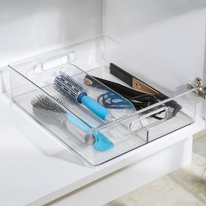 iDesign Divided Pantry Bin with Handles, Set of 3, Clear | For Pantry, For Refrigerator, For Freezer - Image 6