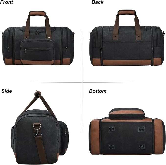 Litvyak 50L Canvas Duffle Bag for Travel Weekender Gym Overnight Carry-on | Expandable, Eco Certified, Leather Accents, Toiletry Bag Inclued, Travel Weekend Luggage Sports Duffel Bag for Women Men - Image 6