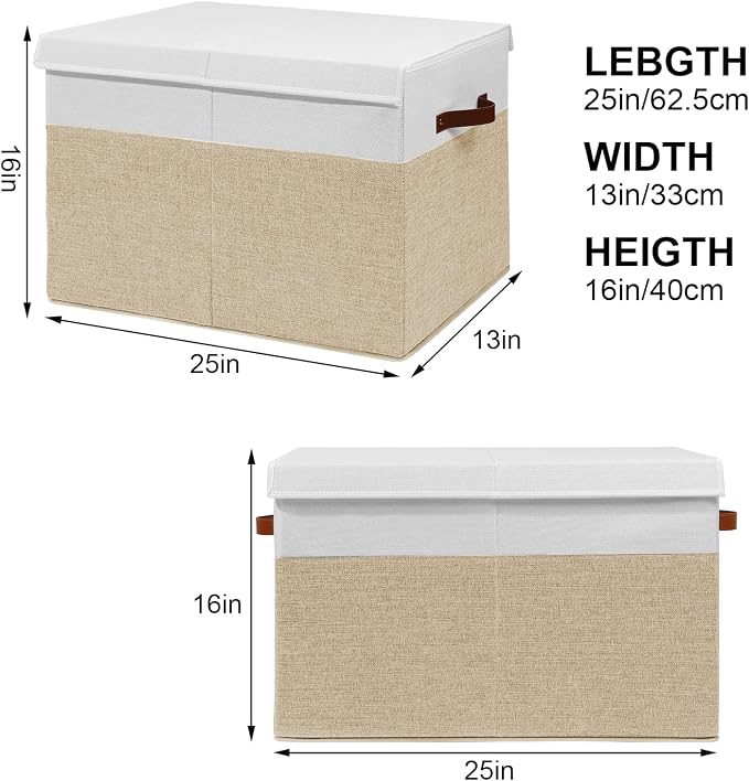 Large Toy Storage Box with Lid, Toy Chest Bin Boxes Basket with Dividers | Sturdy Toy Organizer Bin for Kids, Boys, Girls, Nursery, Living Room, Bedroom, Playroom 25"x13" x16" (Beige and White) - Image 3