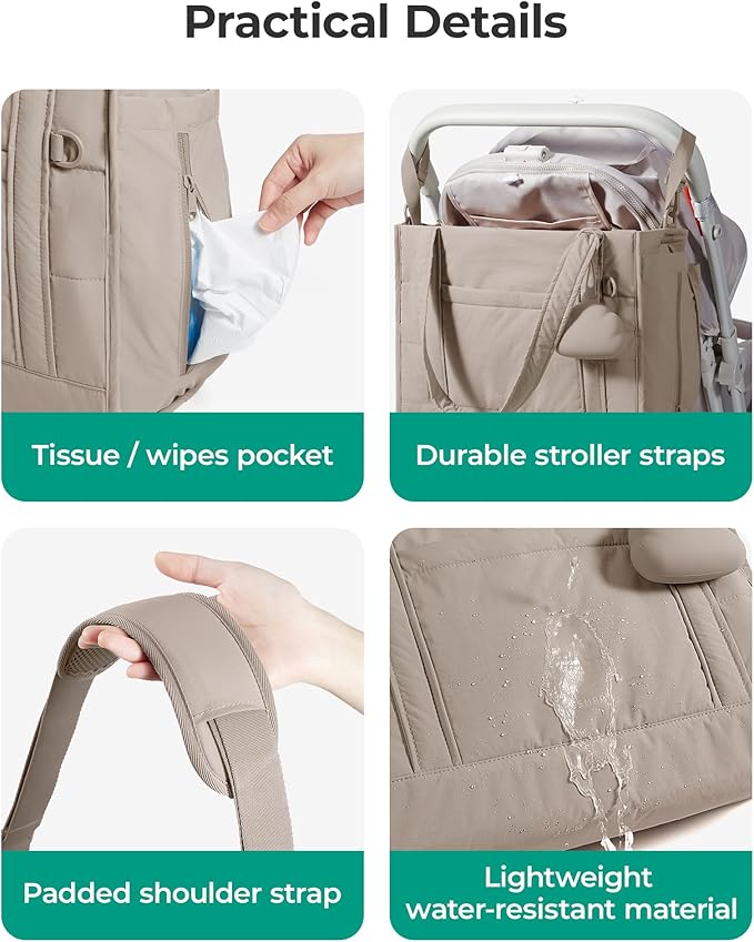 BAGSMART Diaper Bag Tote Puffer Baby Bag Lightweight for Travel, Work | Pacifier Case, Insulated Pockets, Stroller Straps, Hospital Bag for Labor and Delivery - Image 6