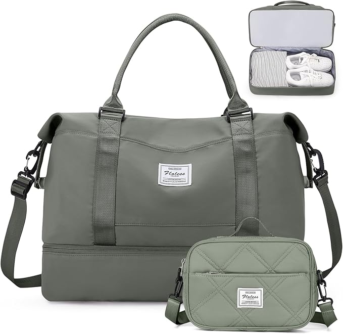 Weekender Bags for Women, Personal Item Travel Bag with Shoes Compartment | Overnight Travel Duffel Bag with Quilted Toiletry Bag, Airplane Friendly Carry-On Bag by SYCNB