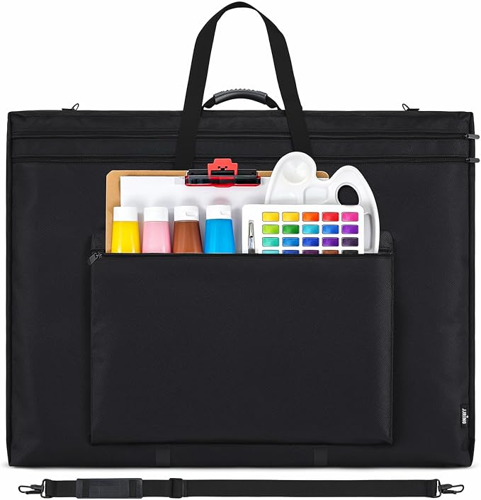 JJRING 32x42 Art Portfolio Tote Bag With Shoulder Strap, Black | Large Carrying Storage Case With Handle For Artwork, Posters, Canvas, And Drawing Boards by JJRING