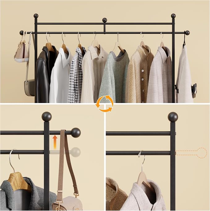 Mondeer 150L Laundry Sorter with Hanging Rack, 3 Compartments, 2 Drawers | Shelf, Wheels, Pull-Out Laundry Hamper for Bathroom Bedroom, Rustic Brown and Black - Image 5