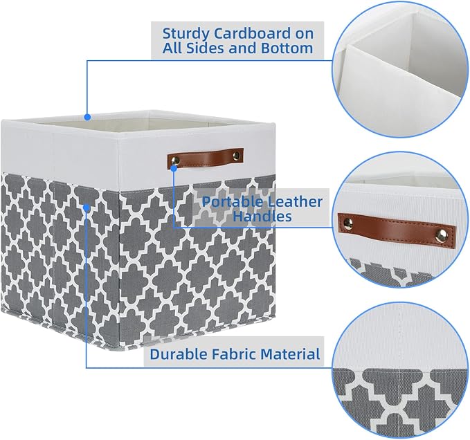 Temary Cube Storage Bins 13x13 - 4 Pack Cube Storage Bins for Shelf with Handles (Grey Lattice) - Image 3