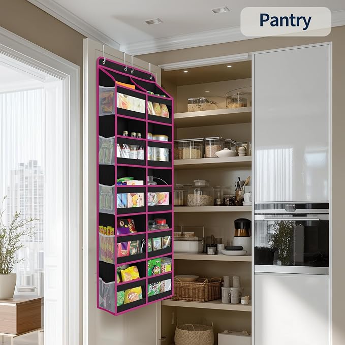 Yecaye 5-Tier Over The Door Organizer Dual-Column, 80lbs Load Over The Door Storage of 10 Compartments, Heavy Duty Door Organizer Hanging for Bedroom Closet Dorm Bathroom Pantry, Black and Pink 1 Pack - Image 8