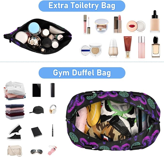MNSRUU Mystical Ram Skull Sports Duffel Bag with Wet Pocket, Weekender Overnight Bag for Women Men, Gym Bag, Carry On Bag, Hospital Bag for Labor and Delivery - Image 3