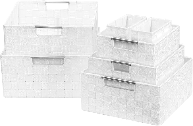 Sorbus Storage Baskets for Organizing (Set of 7), Mesh Hand-Woven Design, Linen Closet Organizers and Storage, Organizer Storage Baskets for Shelves, Variety Pack Organizers and Storage (White) by Sorbus
