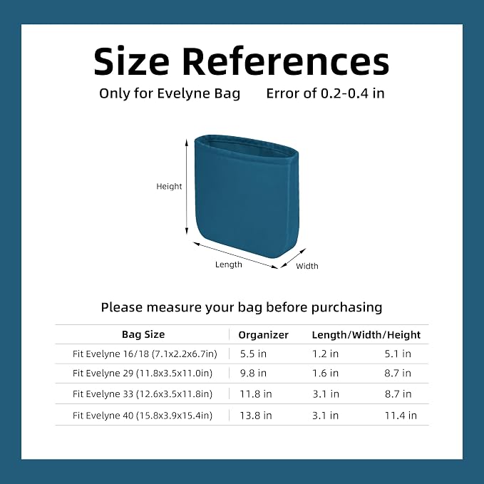 DGAZ Silk Purse Organizer Insert for Evelyne Bag(Blue Jean,PM) | Soft and Lightweight,Perfect Fit,Multi-pocket Storage,Bag Protector,Luxury Bag Care,Handmade,for Smooth Bag Organizer - Image 6