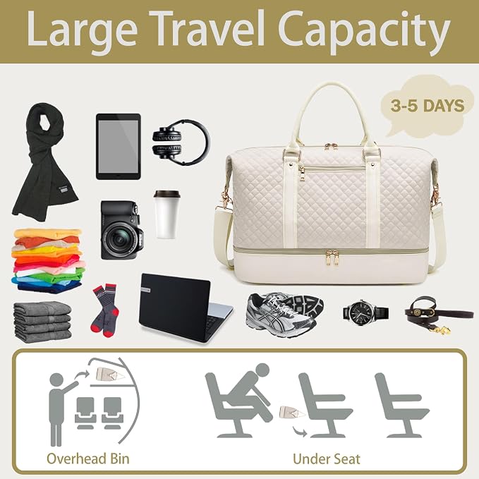 Canvas Duffle Bag for Travel, Weekender Overnight Bag for Women Men with Shoe Compartment Carry on Duffle Bags for Airplanes Gym Sport Business Bag - Image 5