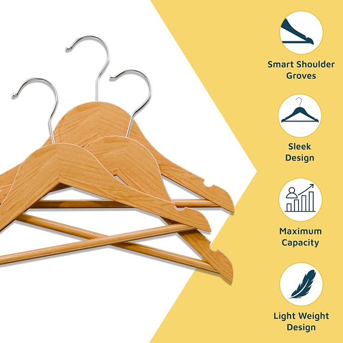 Natural Color Wooden Kids Hangers 30 Pack, Toddler & Baby Wooden Hangers, 11.8" Solid Maple Wood with 360° Swivel Hook, Pants Bar & Notches, Up to 7.7lb Capacity, Space-Saving Design for Ages 0–8 - Image 3