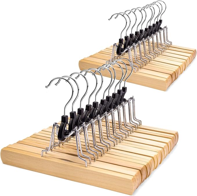 Nature Smile Wooden Pants Skirt Hangers, Smooth Finish Solid Wood Non Slip Jeans Slack Clamp Hangers Hair Extension Hangers(20Pcs Natural)… by NatureSmile