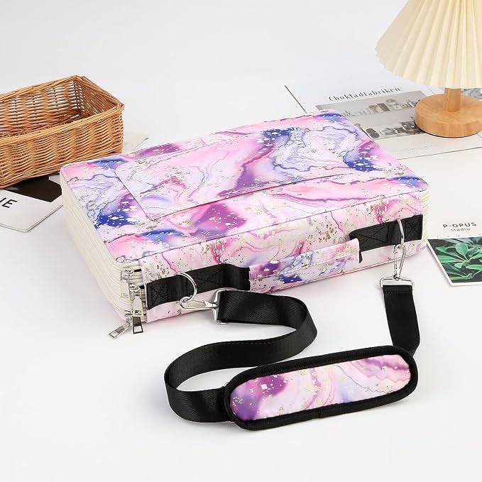 480 Slots Pencil Case, 5-Layer Organizer with Shoulder Strap | 5-layer twill oxford case with 480 elastic slots,carry handle, removable strap, and outer pocket for phone or keys. - Image 6