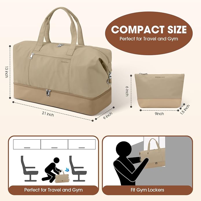 Women's Weekender bag Travel Duffel Bag with Shoe Compartment 21-inch Airline-Approved Carry-On, 2-Piece Overnight Bag Set Personal Item Luggage - Image 3