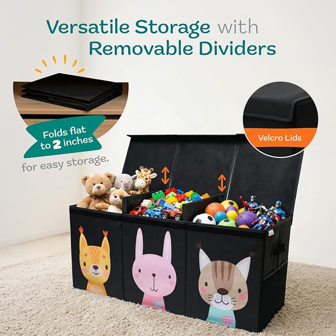 SoftOwl Extra Large Toy Storage Organizer with Lid - Sturdy, Collapsible Toy Chest Storage Box with Cute Design - Toys Bin with Dividers for Kids, Boys, Girls, Nursery, Bedroom, Play room 37"x16"x14" - Image 5