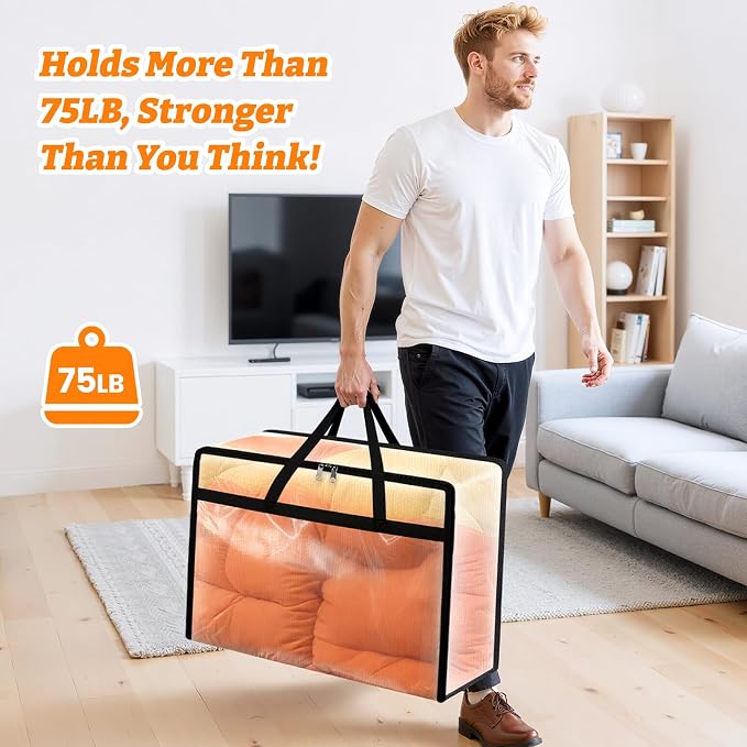 BlissTotes Moving Bags 60L 8PCS, Clear Clothes Storage Under Bed Storage | Foldable Clothes Storage Bags with Sturdy Zippers & Handles for Comforter, Bedding, Books, Sheet, Transparent Containers - Image 2