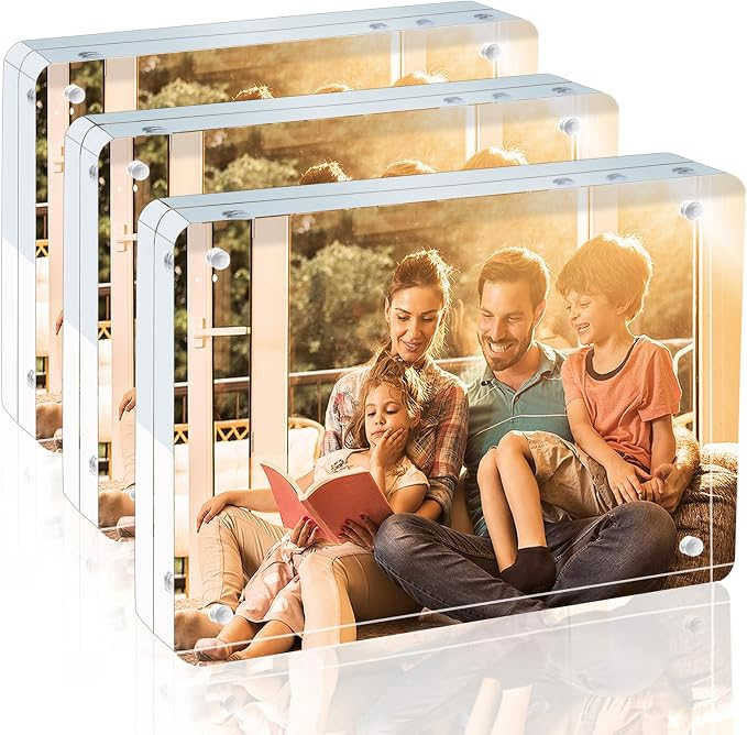 Egofine 6x8 Acrylic Frame, 20mm Thicker Frameless Clear Picture Frame | Double Sided Magnetic Picture Frame with Rounded Corner, Free Standing Desktop Display by Egofine