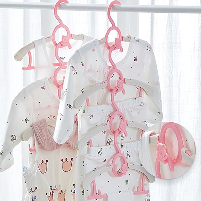 Baby Clothes Hangers 20 Pack, Plastic Kids Hangers Space Saving for Closet | Pink Hanger for Toddler Girl, Lightweight Anti-Slip Cascading Adjustable Children Infant Hangers, Ganchos para Ropa de Bebe - Image 2