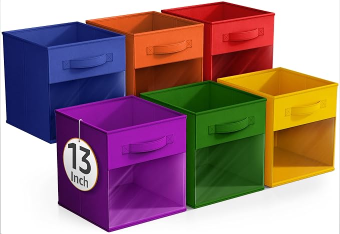 Sorbus 13 Inch Storage Bins with Clear Window - 6 Foldable Baskets for Organizing Clothes, Toys, Books - Sturdy Collapsible Fabric Storage Cubes with Handle - Storage Baskets for Shelves, Closets - Image 7