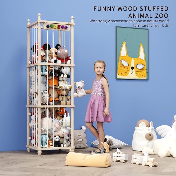 Stuffed Animal Storage Wood Toy Storage Organizer, Upgraded Design from Bean Bag Stuffed Animal Hammock Plushie Net, Large Toy Chest Stuffed animal holder for Kids Nursery Playroom Bedroom （XL） - Image 3