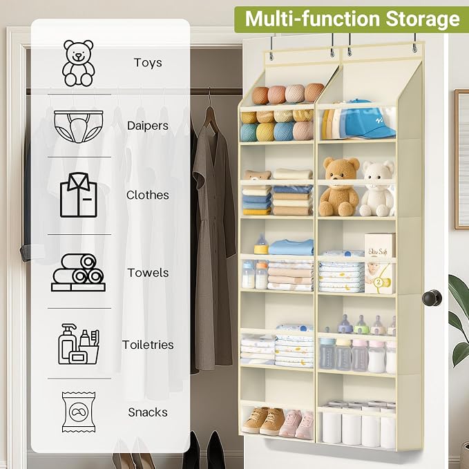 AOODA 2 Pack Over the Door Organizer, Large Capacity Closet Door Hanging Organizer, Clear Deep Pockets Baby Storage for Nursery, Bathroom, Bedroom, Pantry, Diapers (Light Yellow) - Image 7