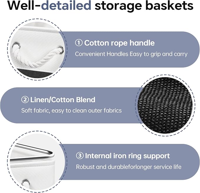 ECDYQXVU 13x13x13 Inch Storage Cube Bins Foldable Organizer Baskets 6 Pack | Soft Cotton Handles, Premium EVA Fabric, Hard Cardboard Bottom, Sturdy Metal Rim, Closet Shelf, Living Room, Bedroom, Laundry - Image 7