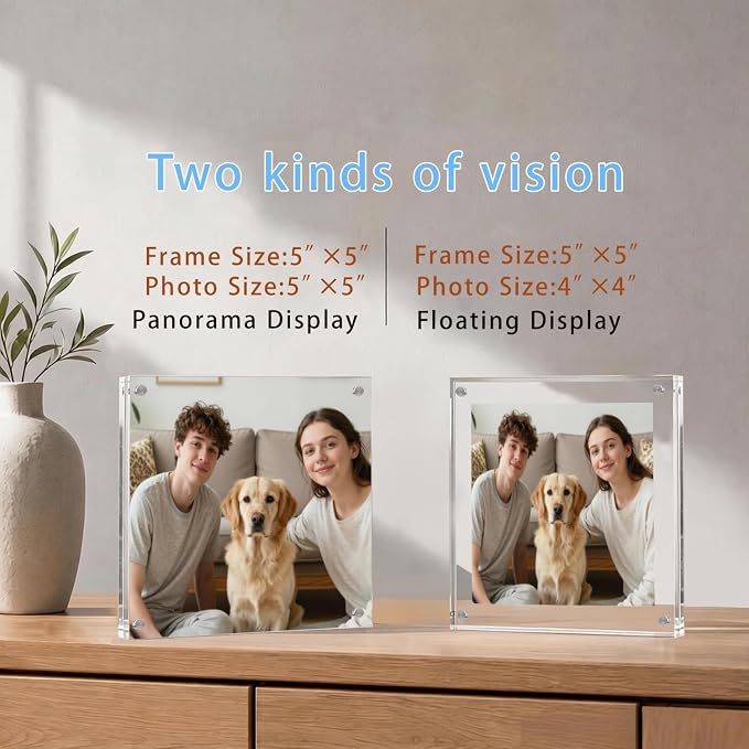 Meetu Acrylic 5x5 Picture Frame 5 Pack Clear Two Sided Desk Photo Frame Magnetic Frame Inner Size 4x4 with Gift Pack for Display Family Pictures Baby Photos Friends Pictures Pet Dog Picture - Image 5
