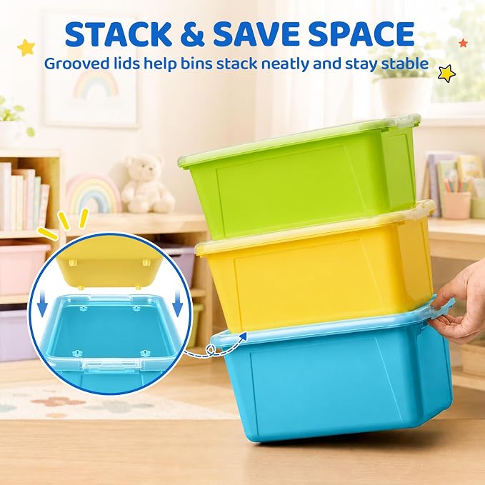 GAMENOTE 6 Quart Storage Bins with Lids, Plastic Latching Box for Classroom & Kids Toy Storage,Stackable Shoe Box Size Containers for STEM Morning Tubs, Crafts & Blocks (6, Macaron) - Image 2