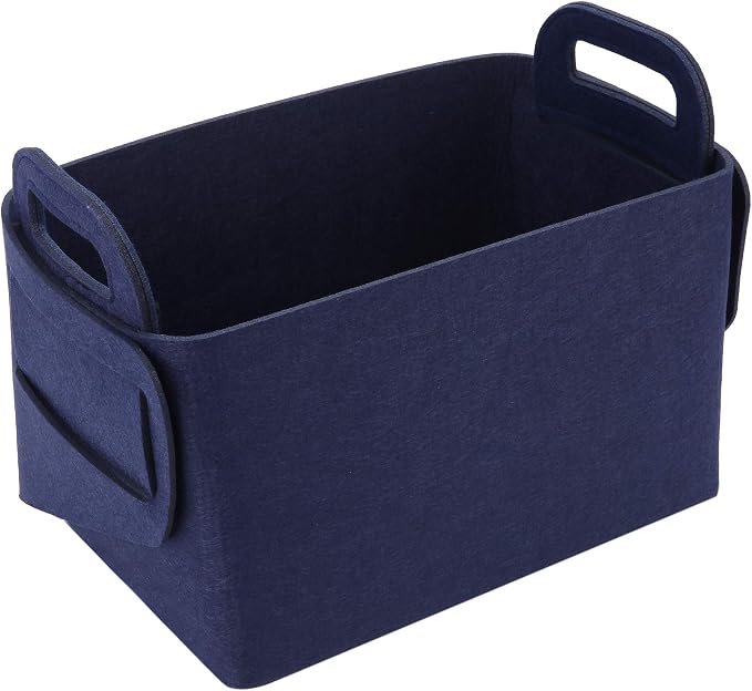 Minoisome Storage Basket Felt Storage Bin Collapsible& Convenient Box Organizer with Carry Handles for Office Bedroom Closet Babies Nursery Toys Laundry (Navy Blue, 15.7inch（L）×11inch（W）×10inch（H）) by Unknown
