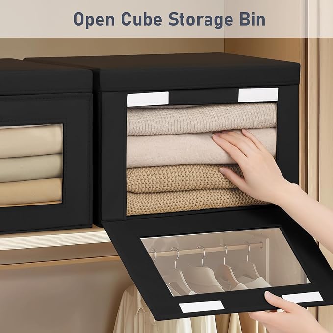 DIMJ Storage Bins with Lids - 8 Pack Large Fabric Closet Organizer with Window & Handles, Collapsible Decorative Storage Boxes for Shelves Under Bed, Books Clothes Blankets Sweaters Organization - Image 2