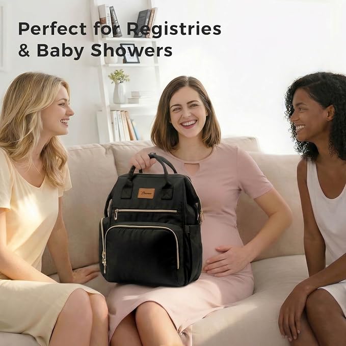 Diaper Bag Backpack with Wet/Dry Pocket, Changing Pad, 27L Black | 14 Pockets, 3 Insulated Bottle Pockets & Rear Opening for Organizing, Stroller Straps & Luggage Sleeve for Travel - Image 8