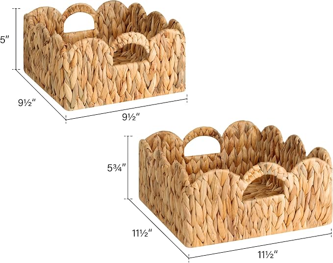 StorageWorks Scalloped Basket for Shelves, Water Hyacinth Storage Baskets | Woven Baskets for Storage, Wicker Storage Baskets for Shelves, Large Wicker Basket, Shelf Basket with Handles, 2 Pack - Image 3