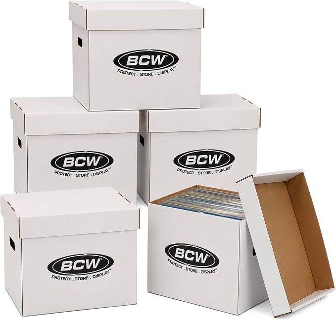 BCW Vinyl Record Storage Boxes – 5 Pack | Holds 65 LPs Each | Stackable Vinyl Record Storage Box with Reinforced Bottom & Handles | Archival Record Organizer for 12-Inch Albums, DJs & Collectors by BCW